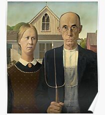 American Gothic, American, Gothic, Gemälde von, Grant Wood, Art Institute of Chicago. auf SCHWARZ Poster
