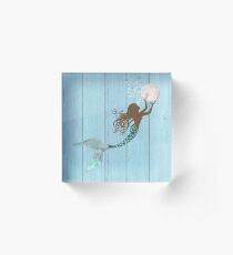 Mermaid of color gathering pearls brown siren holds a huge pearl Acrylic Block