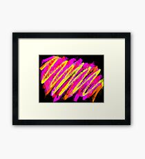 psychedelic geometric polygon abstract in pink yellow orange black Framed Print
