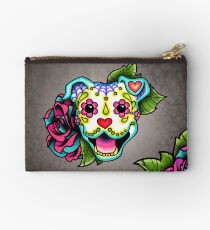 Smiling Pit Bull in White - Day of the Dead Pitbull - Sugar Skull Dog Studio Pouch