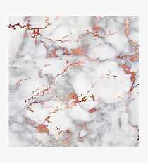 Rose Gold Glitter White Marble Photographic Print