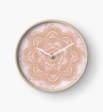 Rose gold mandala - pink marble Clock