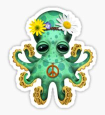 Cute Green Baby Octopus Hippie Sticker