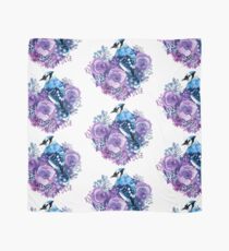 Blue Jay und Violet Flowers Aquarell Tuch
