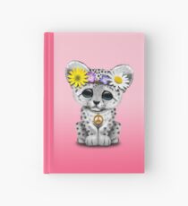 Cute Hippie Snow leopard Cub on Pink Hardcover Journal