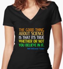 Neil deGrasse Tyson Popular Quote About Science Women's Fitted V-Neck T-Shirt