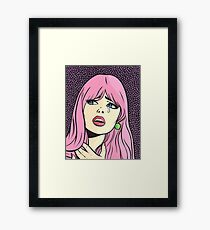 Comic Girl en pleurs de Pop Art rose Impression encadrée