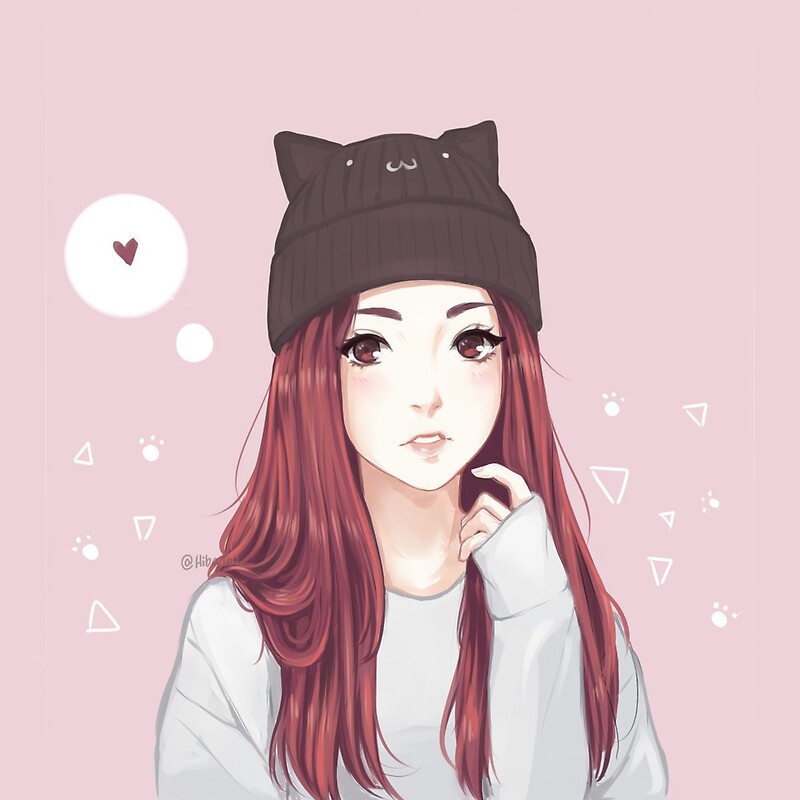Artwork of girl with cat beanie • Millions of unique designs by independent...