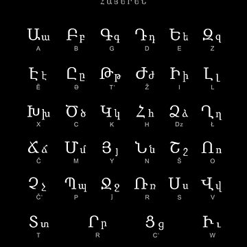 Armenian Alphabet Chart, Armenia Language Chart, Black | Art Board Print