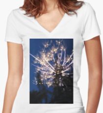 Firework Long Exposure Women's Fitted V-Neck T-Shirt