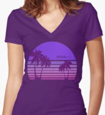 Camiseta entallada de cuello en V Synthwave - Miami FM-77