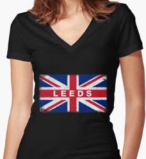 Leeds Shirt Vintage United Kingdom Flag T-Shirt Women's Fitted V-Neck T-Shirt