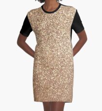 Copper Rose Gold Metallic Glitter Graphic T-Shirt Dress