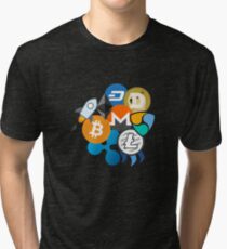 Bitcoin, Ripple, Ethereum, Litecoin, NEM, Dash, Monero, Stellar Lumens, Steem, Cryptocurrency, Tri-blend T-Shirt