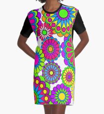 Happy Hippy Flowers Graphic T-Shirt Dress