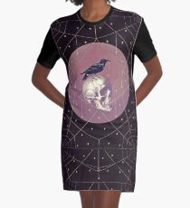 Crow and Skull Collage Graphic T-Shirt Dress