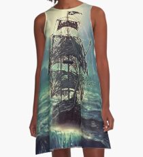 Ghost Pirate Ship at Night A-Line Dress