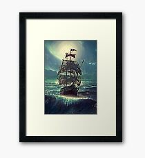 Ghost Pirate Ship at Night Framed Print