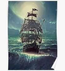 Geist Piratenschiff in der Nacht Poster