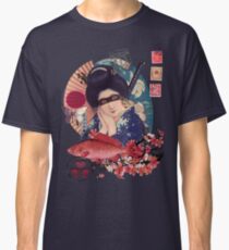 Collage Geisha Samurai in Coral, Indigo and Marsala Classic T-Shirt