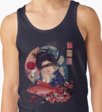 Collage Geisha Samurai in Koralle, Indigo und Marsala Tanktop für Männer