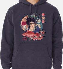 Collage Geisha Samurai in Koralle, Indigo und Marsala Hoodie