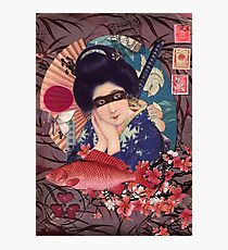 Collage Geisha Samurai in Coral, Indigo and Marsala Photographic Print