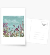 Mauve flowers on turquoise sky background Postcards