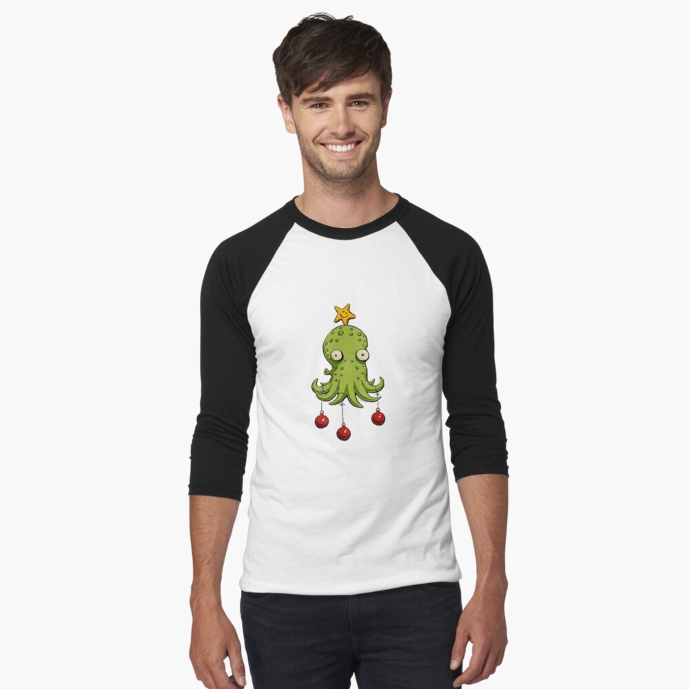 Christmas cephalopod Baseball ¾ Sleeve T-Shirt
