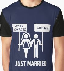 Just Married – Mission Accomplished – Game Over (White) Graphic T-Shirt