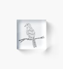 Cute Bird on a Branch Doodle Acrylic Block