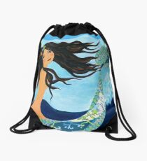 Mermaid, Summer, Waves and Sea Drawstring Bag