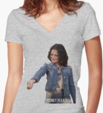 Camiseta entallada de cuello en V Mona Lisa- ¡Dinero por favor!