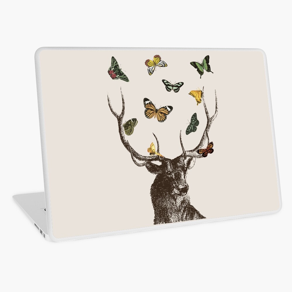 The Stag and Butterflies | Deer and Butterflies | Vintage Stag | Antlers | Woodland | Highland | Laptop Skin