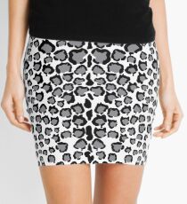 Cats Head Snow Leopard Print in Grey Mini Skirt