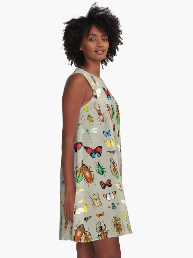Alternate view of The Usual Suspects - Insects on grey - watercolour bugs pattern by Cecca Designs A-Line Dress