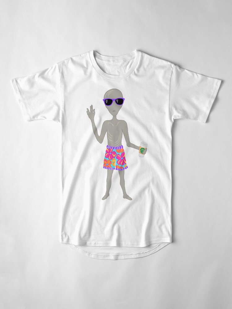 Alternate view of Awkward Alien Surfer With Coffee Long T-Shirt