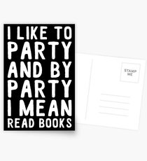 ich mag Party und durch Partei meine ich lese Bücher Postkarten