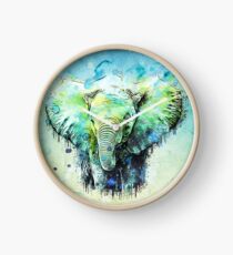 éléphant aquarelle Horloge