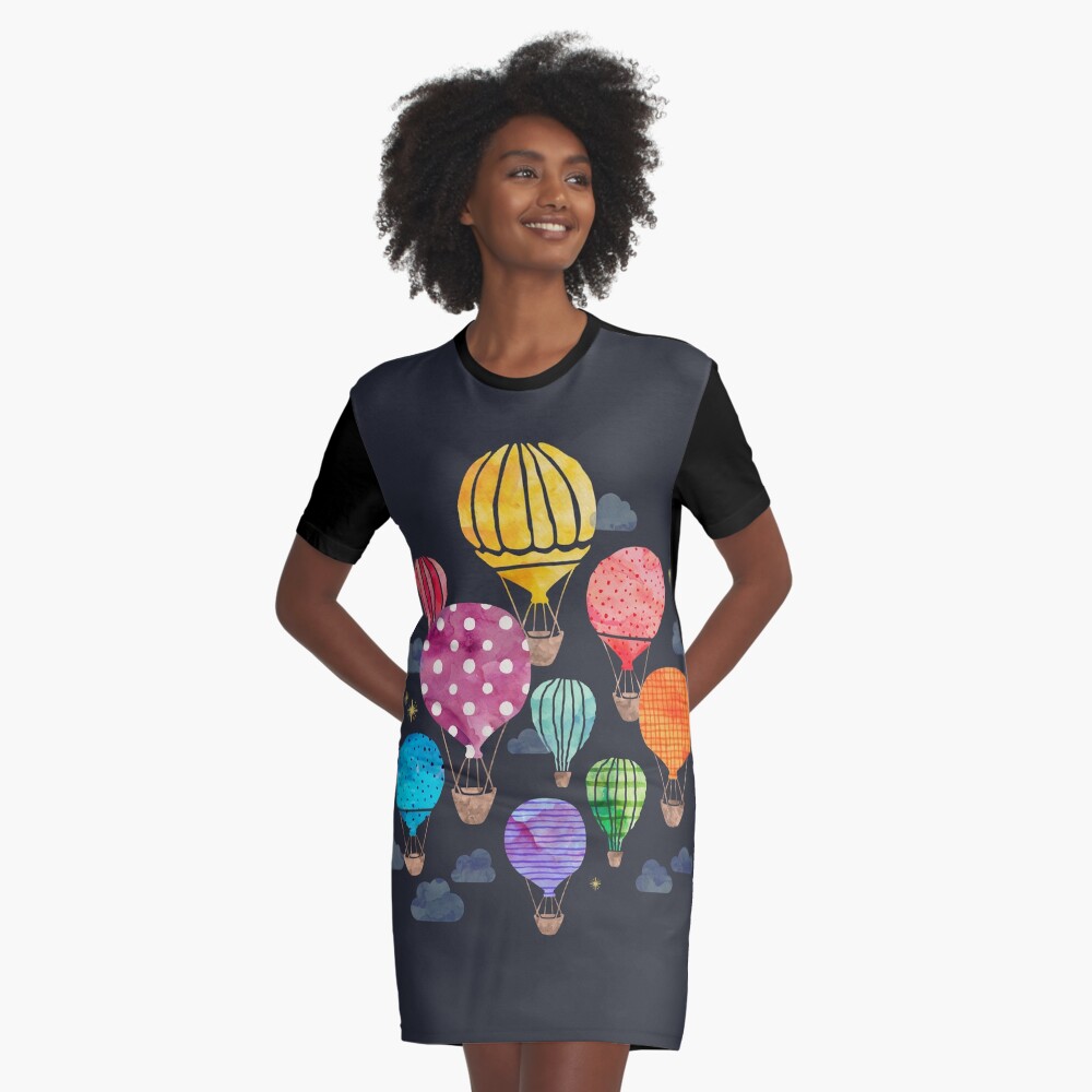 Hot Air Balloon Night Graphic T-Shirt Dress