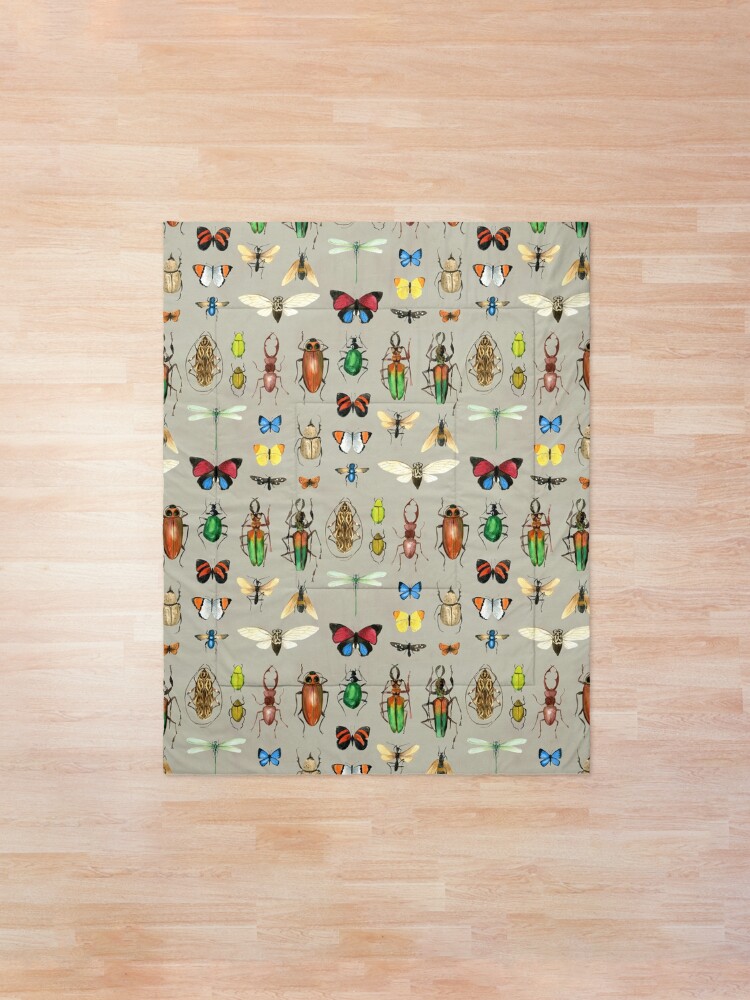 Alternate view of The Usual Suspects - Insects on grey - watercolour bugs pattern by Cecca Designs Comforter