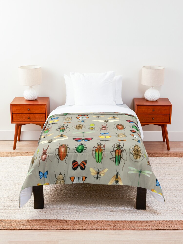Alternate view of The Usual Suspects - Insects on grey - watercolour bugs pattern by Cecca Designs Comforter