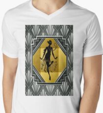Art Deco Flapper Roaring 20's Gatsby Style Print V-Neck T-Shirt