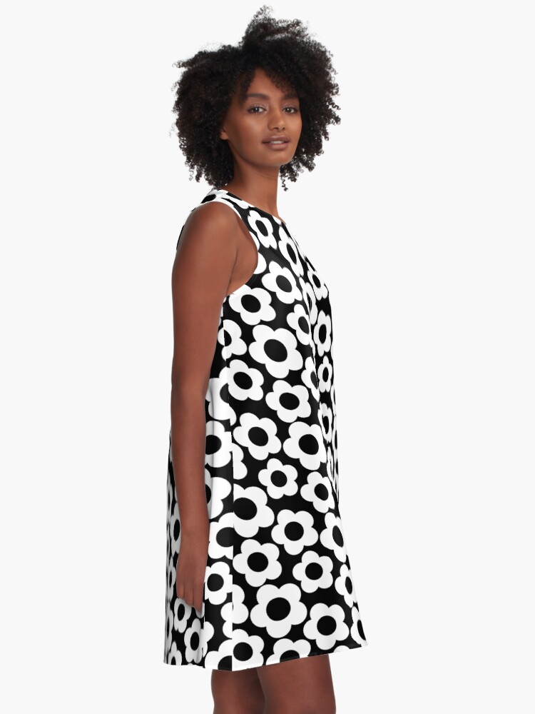 Alternate view of Retro Black and White Simple Flower Pattern A-Line Dress