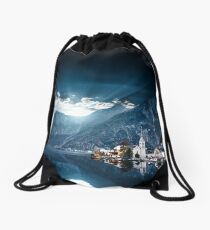 hallstatt in austrian alps Drawstring Bag