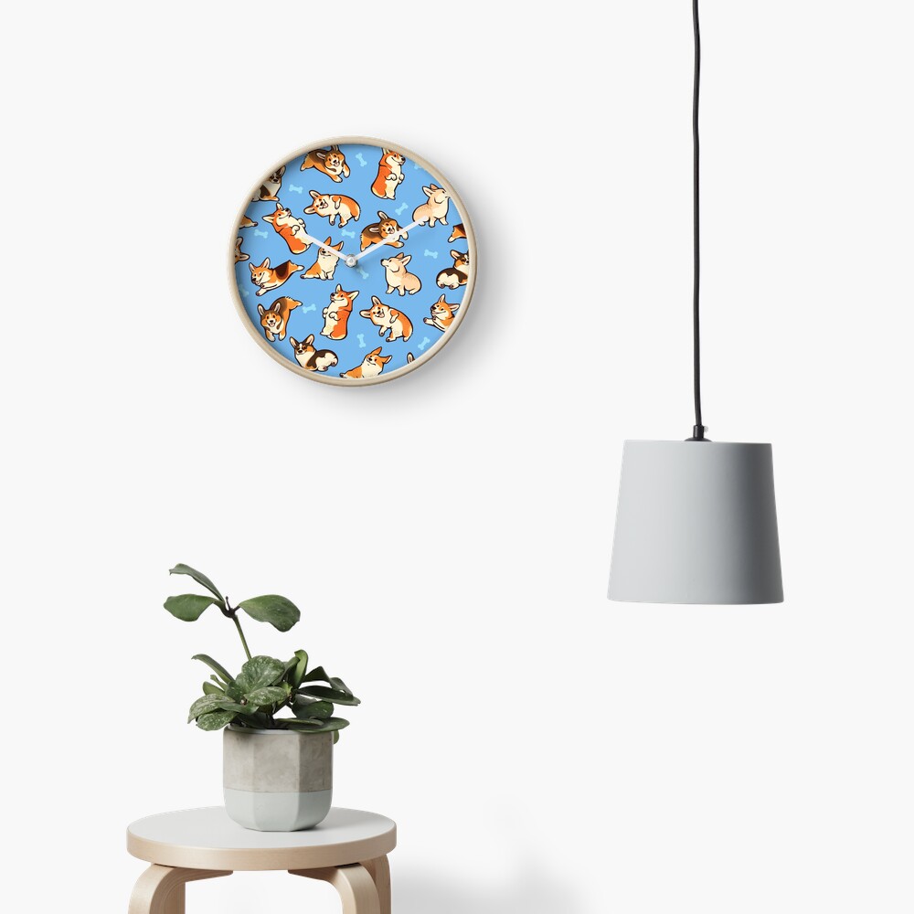 Jolly corgis in blue Clock