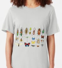 The Usual Suspects - Insects on grey - watercolour bugs pattern by Cecca Designs Slim Fit T-Shirt