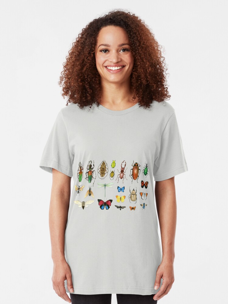 Alternate view of The Usual Suspects - Insects on grey - watercolour bugs pattern by Cecca Designs Slim Fit T-Shirt