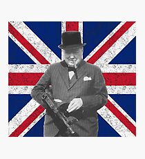 Churchill Posing With A Tommy Gun Photographic Print