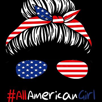  All American Girl 4th Of July Shirt Women Messy Bun USA Flag T- Shirt : Clothing, Shoes & Jewelry